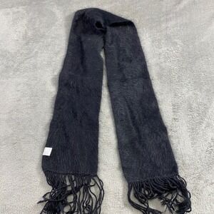 Black Angora Rabbit Hair Nylon Blend Scarf with Fringe. Winter cozy SO SOFT.